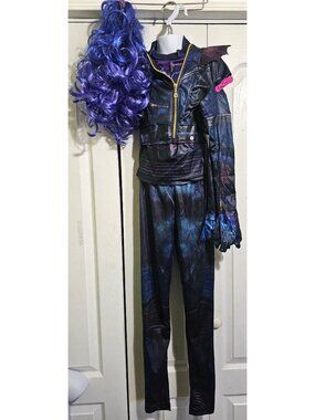 Descendants 3 Mal Deluxe Costume Girl 8-10  Wig Jumpsuit Vest Disney Maleficent